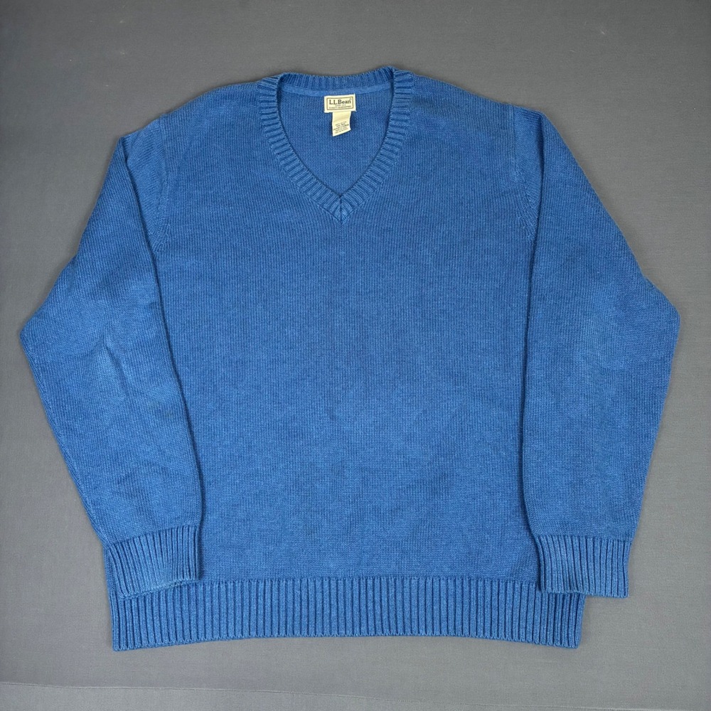 L.L.Bean Men's Blue Pullover V-Neck 100% Cotton Sweater Size XXL Item ID 270806